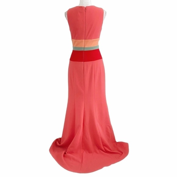 NWT BCBGMAXAZRIA LIZETTE CORAL COLORFUL STRIPES V-NECK SLEEVELESS MAXI DRESS - 2 - Picture 4 of 10